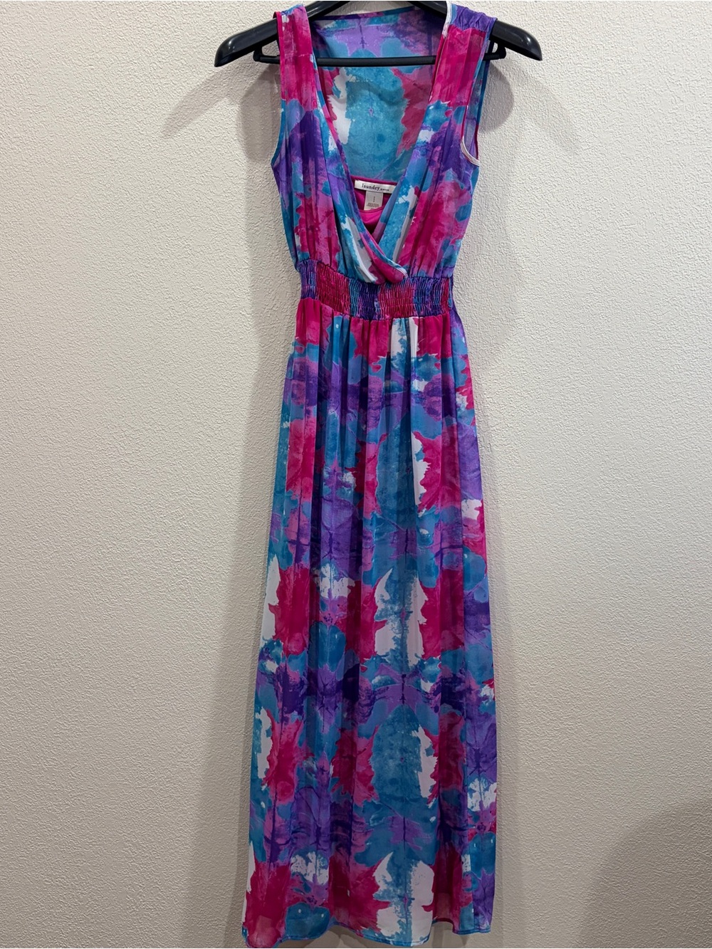 Laundry by Design Watercolor Sleeveless Maxi Dress in Pink, Blue & Purple